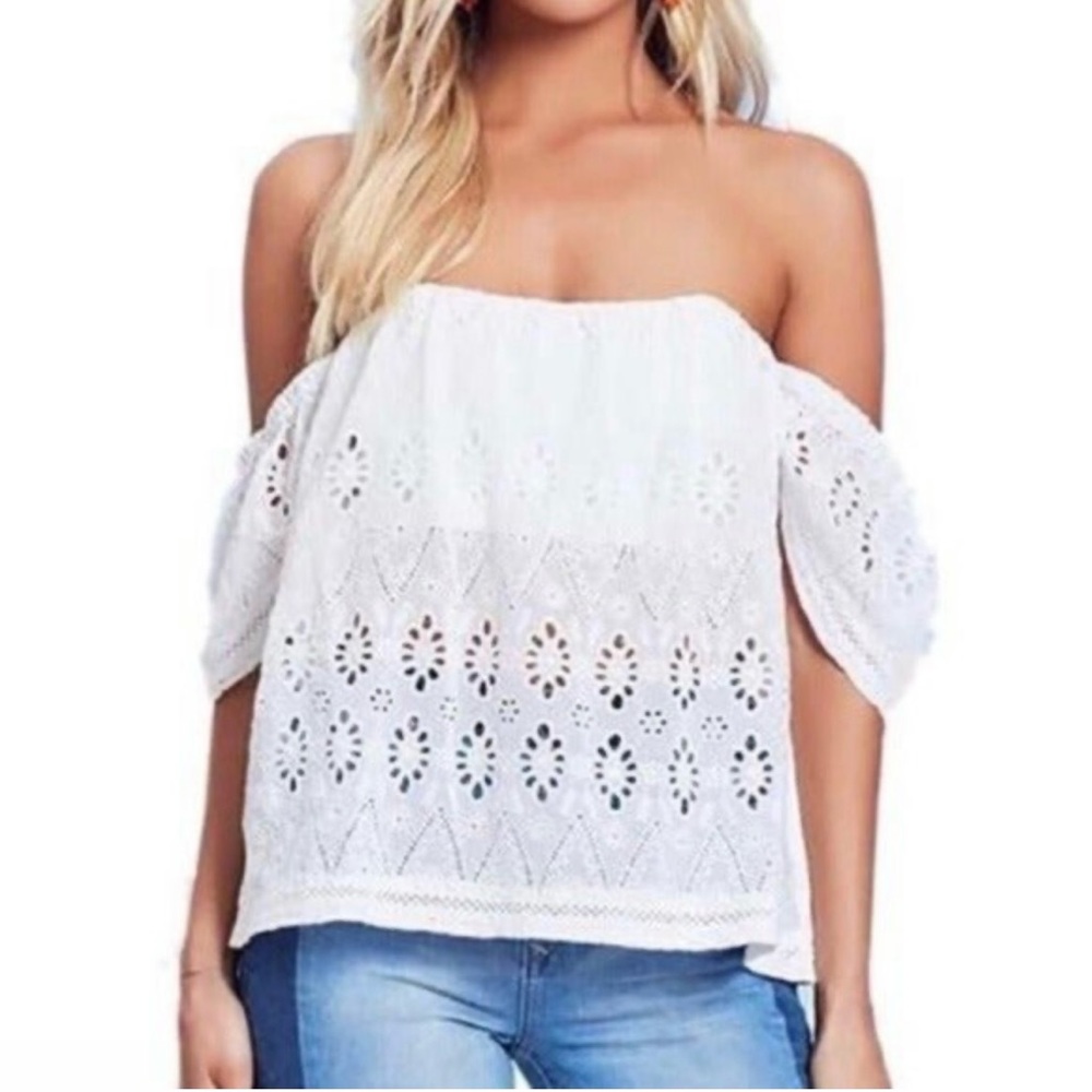 NWT Lovers + Friends Eyelet Off the Shoulder Top White SZ S